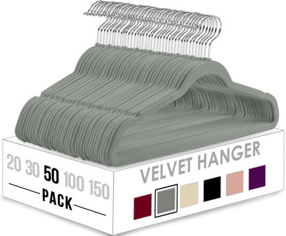 Picture of Utopia Home Premium Velvet Hangers 50 Pack Non-Slip Grey Heavy Duty Hangers with 360 Degree Rotatable Hook for Suit, Coat Clothes