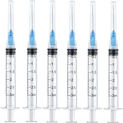 Picture of 25 Pack 3ml Plastic Syringes with 23Ga, for Scientific Labs, Industrial Dispensing and Liquid Measuring Syringe Tools, Individually Sealed Packaging