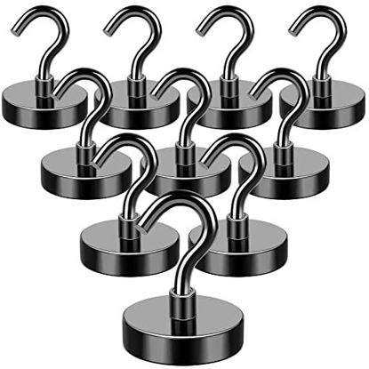 Picture of MIKEDE Black Magnetic Hooks, 80Lbs Heavy Duty Earth Magnets with Hooks for Cruise Cabin, Strong Cruise Magnet Hooks for Hanging, Super Metal Magnetic Hanger for Grill, Fridge, Kitchen - Pack of 10