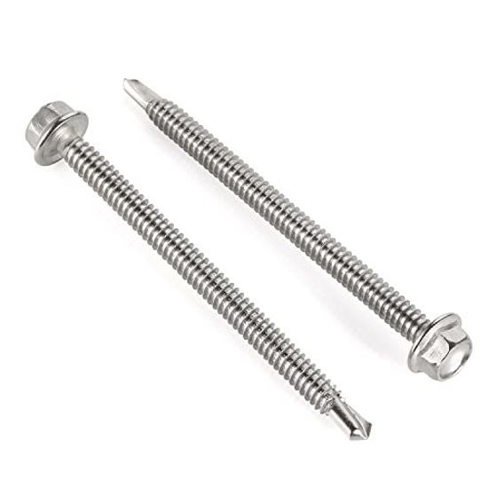 Picture of #14 x 1-3/4" Hex Washer Head Self Drilling Screws, Self Tapping Sheet Metal Tek Screws, 410 Stainless Steel, 50 PCS