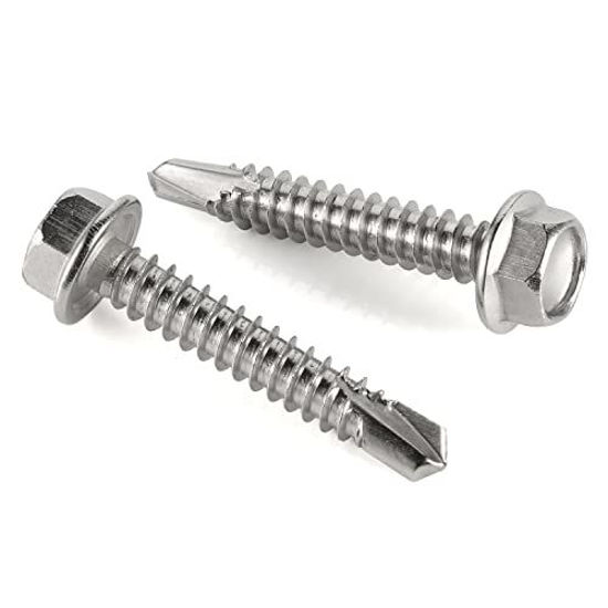 Picture of #14 x 3" Hex Washer Head Self Drilling Screws, Self Tapping Sheet Metal Tek Screws, 410 Stainless Steel, 50 PCS