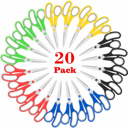 Picture of Scissors Bulk 20-Pack, Taotree 8" Multipurpose Scissors, Soft Comfort-Grip Handles Stainless Steel Sharp Shears for School Office Home, High/Middle School Classroom Scissors, Sewing DIY Craft Supplies