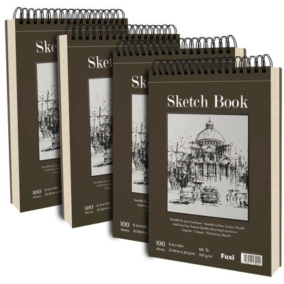 Picture of 9 x 12 inches Sketch Book, Top Spiral Bound Sketch Pad, 4 Pack 100-Sheets Each (68lb/100gsm), Acid Free Art Sketchbook Artistic Drawing Painting Writing Paper for Kids Adults Beginners Artists