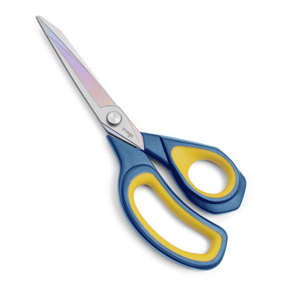 Picture of LIVINGO 8.5” Premium Fabric Scissors, Heavy Duty All-Purpose Titanium Coating Forged Stainless Steel Sharp Sewing Tailor Dressmaking Shears Comfort Grip Crafting Leather Cutting, Navy Blue/Yellow