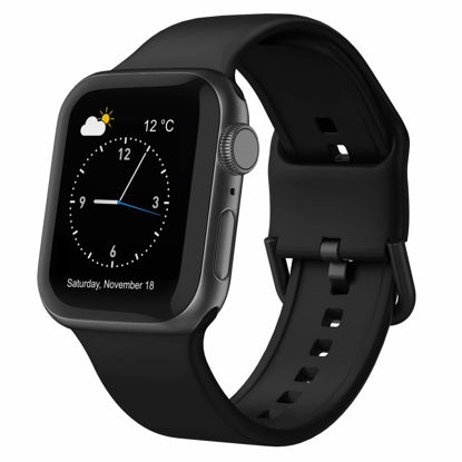 Picture of Sport Band Compatible with Apple Watch Bands 49mm 45mm 44mm 42mm, Soft Silicone Wristbands Replacement Strap with Classic Clasp for iWatch Series SE 8 7 6 5 4 3 2 1 Ultra for Women Men, Black