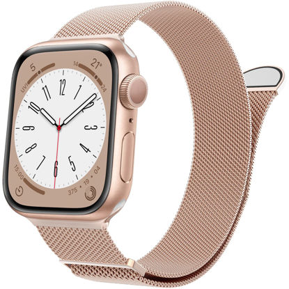 Picture of Marge Plus for Apple Watch Band Series Ultra 8 7 6 5 4 3 2 1 SE 38mm 40mm 41mm 42mm 44mm 45mm 49mm Women and Men, Stainless Steel Mesh Loop Magnetic Clasp Replacement for iWatch Bands (45mm/44mm/42mm/49mm, Champagne Gold)