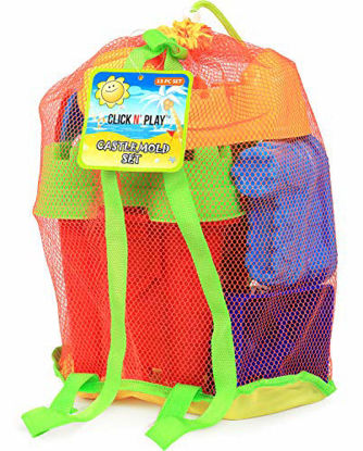 Picture of Click N' Play Toddler Beach Toys for Kids 3-10 - 13 Piece Sand Toys Including Sand Bucket, Watering Can, Rake, Shovel, 9 Sand Molds, and Mesh Beach Toy Bag - Beach Sandbox Toys for Toddlers & Kids