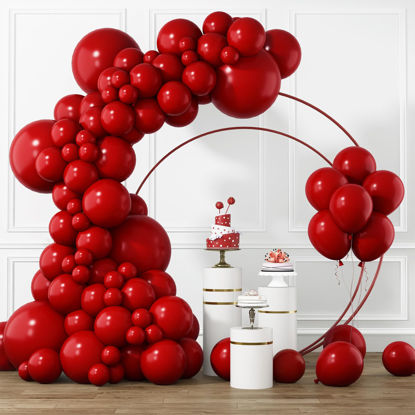 Picture of RUBFAC Ruby Red Balloons Different Sizes 105pcs 5/10/12/18 Inch Dark Red Balloon Garland Kit for Wedding Valentine's Day Birthday Party Supplies Bridal Shower Decorations