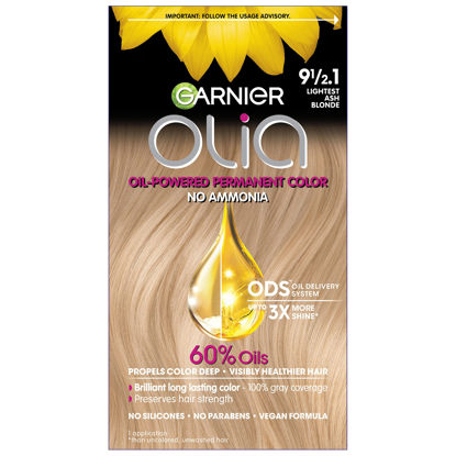 Picture of Garnier Hair Color Olia Ammonia-Free Brilliant Color Oil-Rich Permanent Hair Dye, 9 1/2.1 Lightest Ash Blonde, 1 Count (Packaging May Vary)