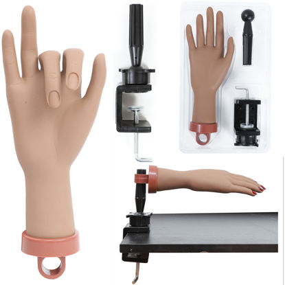 Picture of Practice Hand Kit for Acrylic Nails Fake Hand for Fake Nails Practice Hand and C- Clamp Holder Nail Mannequin Hand for Acrylic Kit Hand Practicing for Acrylic Nails (Dark Hand)
