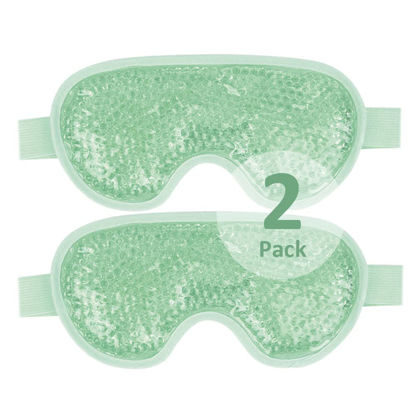 Picture of NEWGO Cold Eye Mask Cooling Eye Mask Eye Ice Pack for Puffiness, Reusable Ice Eye Mask Gel Eye Mask Frozen Eye Cold Compress for Dark Circles, Migraines, Stress Relief, Skin Care (Green-2Pack)