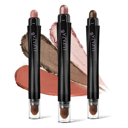 Picture of LUXAZA 3PCS Eyeshadow Stick,Neutral Brown Metallic And Shimmer Pink Cream Eyeshadow Pencil Crayon,Eye Brightener Makeup With Smudge Proof,Long Lasting Cream Eye Shadow Sticks Set