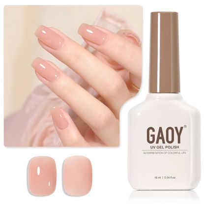 Picture of GAOY Jelly Nude Gel Nail Polish, 16ml Sheer Peach Translucent Gel Polish, UV Light Cure for Nail Art DIY, 1711 Peach Oolong