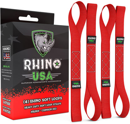 Picture of Rhino USA Soft Loop Motorcycle Tie-Down Straps (4PK) - 10,427lb Max Break Strength 1.7" x 17" Heavy-Duty Tie Downs for use w/Ratchet Strap (Red 4-Pack)