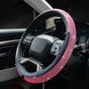 Picture of ChuLian New Diamond Leather Steering Wheel Cover with Bling Bling Crystal Rhinestones, Universal Fit 15 Inch Car Wheel Protector for Women Girls Pink Diamond