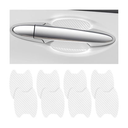 Picture of 8PCS Car Door Handle Sticker, Carbon Fiber Anti-Scratches Car Door Cup Protector, Non-Marking Auto Door Handle Protective Film, Self-Adhesive Door Side Paint Protector for All Cars (White/8 PCS)