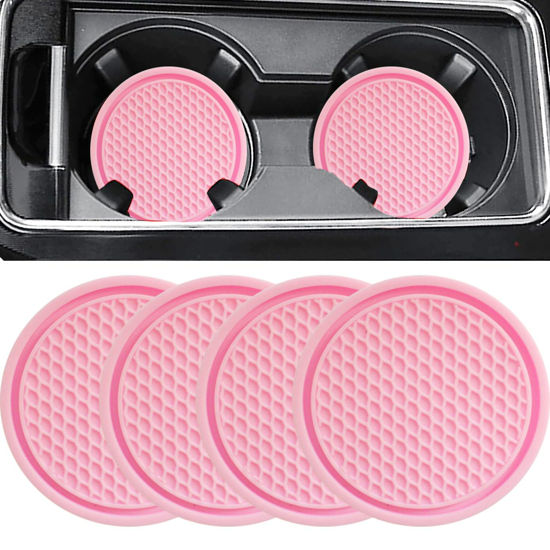 Picture of ZSDY Car Cup Coaster, 4PCS Universal Auto Non-Slip Cup Holder Embedded in Ornaments Silicone Coaster, Car Interior Accessories Mat, Pink