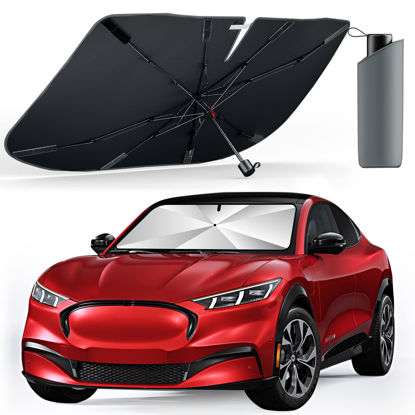 Picture of HTRRON Windshield Sun Shade Car, [2023 Newest] [Upgraded UPF50+ Crystal Nano Reflector Patent] Protect Car from Sun Ray Damage, Umbrella Sun Shade for Car SUV Truck - Keep Car Cool & Comfy(54"x29")