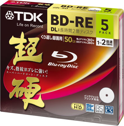 Picture of TDK 50GB 2X BD-RE DL Rewritable Printable Blu-ray Disc with Jewel Case (5-Pack)