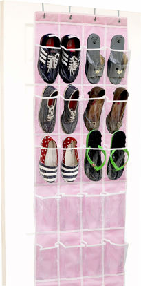 Picture of 24 Pockets - SimpleHouseware Crystal Clear Over The Door Hanging Shoe Organizer, Pink