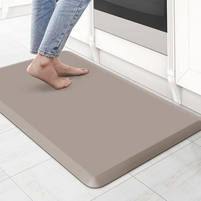 Picture of KitchenClouds Kitchen Mat Cushioned Anti Fatigue Rug 17.3"x28" Waterproof Non Slip Standing Desk Mat Comfort Floor Mats for Kitchen House Sink Office (Khaki)
