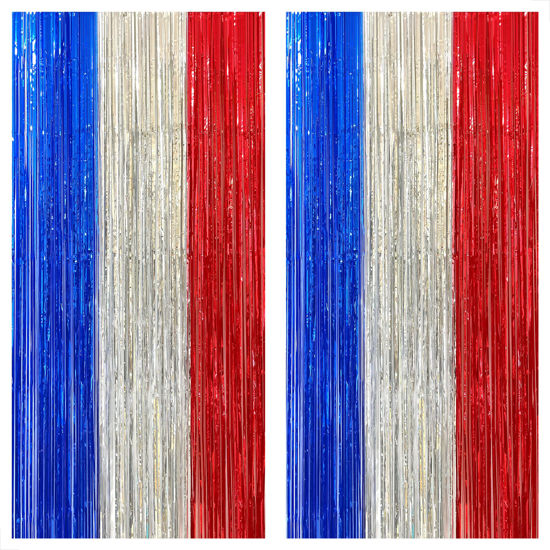 Picture of KatchOn, XtraLarge, Red White and Blue Streamers - 8x6.4 Feet, Pack of 2 | Red White and Blue Decorations | Red White and Blue Tinsel for Memorial Day Decorations | 4th of July Party Decorations Set