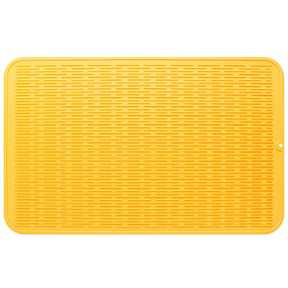 Picture of MicoYang Silicone Dish Drying Mat for Multiple Usage,Easy clean,Eco-friendly,Heat-resistant Silicone Mat for Kitchen Counter or Sink,Refrigerator or Drawer Liner Yellow XXXL 28 inches x 18 inches