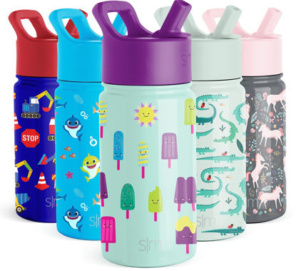 Picture of Simple Modern Kids Water Bottle with Straw Lid | Insulated Stainless Steel Reusable Tumbler for Toddlers, Girls | Summit Collection | 14oz, Popsicle Pals