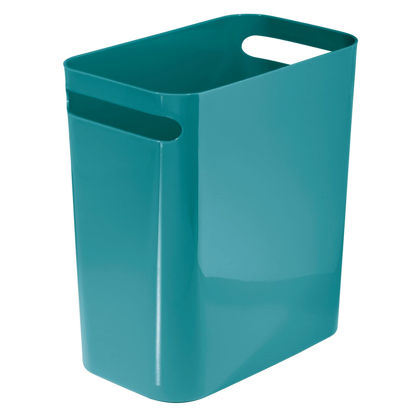 Picture of mDesign Plastic Slim Large 2.5 Gallon Trash Can Wastebasket, Classic Garbage Container Recycle Bin for Bathroom, Bedroom, Kitchen, Home Office, Outdoor Waste, Recycling - Aura Collection - Teal Blue, Pack of 1