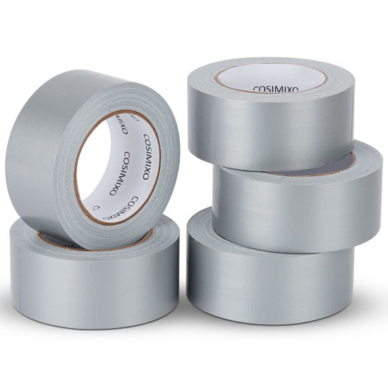 Picture of COSIMIXO 5-Pack Silver Heavy Duty Duct Tape, 2 inches x 30 Yards, Strong, Flexible, No Residue, All-Weather and Tear by Hand - Bulk Value for Repairs, Industrial, Professional Use