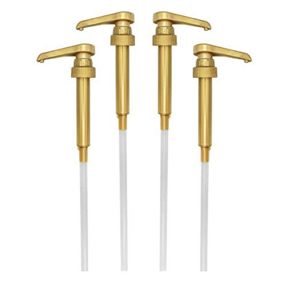 Picture of HANDIT - Gold Coffee Syrup Pumps | Fits Liter 750ml Syrups Torani, DaVinci, Jordan's Skinny Bottles | Monin Plastic | 4-Pack