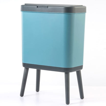 Picture of Procade Trash Can with Lid, Plastic Garbage Can with Push Button, Narrow Waste Basket for Kitchen, Slim Dog Proof Bedroom Garbage Bin, Bathroom Trash Can for Home, Living Room,Office (Blue)