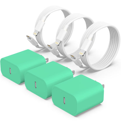 Picture of [Apple MFi Certified] 3 Pack iPhone 14 13 Fast Charger, 20W PD USB C Wall Charger Adapter with 3 Pack 6FT Type C to Lightning Cable Compatible with iPhone 14 13 12 11 Pro Max XR XS X,iPad Green