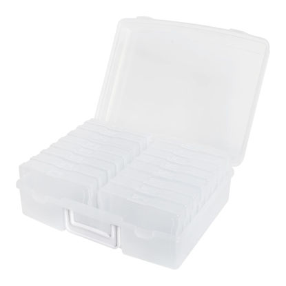 Picture of novelinks Transparent 4" x 6" Photo Cases and Clear Craft Keeper with Handle - 16 Inner Cases Plastic Storage Container Box (Clear)
