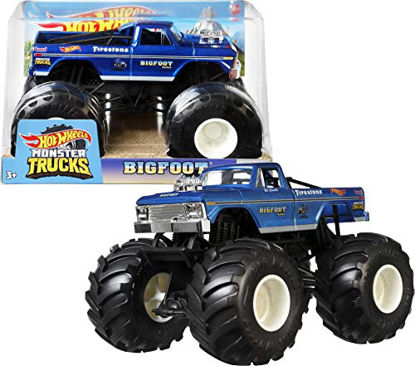 Picture of Hot Wheels Monster Trucks, Oversized Monster Truck Bigfoot, 1:24 Scale Die-Cast Toy Truck with Giant Wheels and Cool Designs