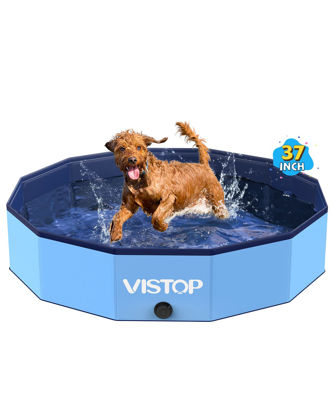 Picture of VISTOP Medium Foldable Dog Pool, Hard Plastic Shell Portable Swimming Pool for Dogs Cats and Kids Pet Puppy Bathing Tub Collapsible Kiddie Pool (37 inch.D x 7.8inch.H, Blue)