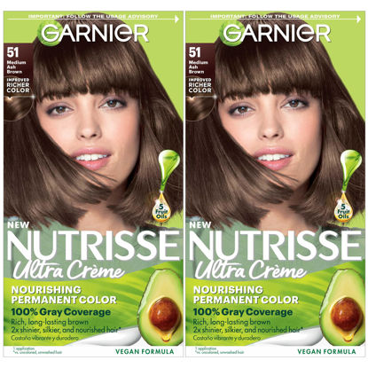 Picture of Garnier Hair Color Nutrisse Nourishing Creme, 51 Medium Ash Brown (Cool Tea) Permanent Hair Dye, 2 Count (Packaging May Vary)