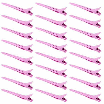 Picture of 24 Packs Duck Bill Clips, Bantoye 2.75 Inches Rustproof Metal Alligator Curl Clips with Holes for Hair Styling, Hair Coloring, Pink