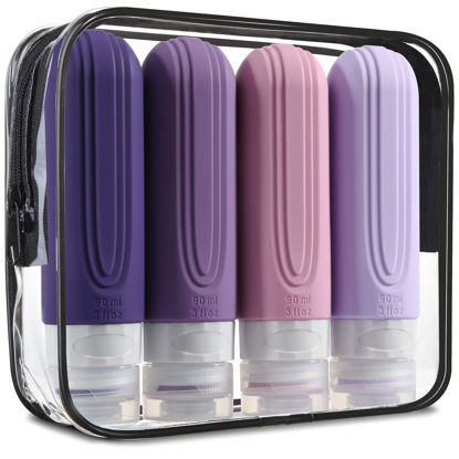 Picture of Mrsdry Travel Bottles for Toiletries, Tsa Approved 3oz Travel Size Containers BPA Free Leak Proof Refillable Liquid Silicone Squeezable Travel Accessories for Shampoo Conditioner Lotion (4 Pack)
