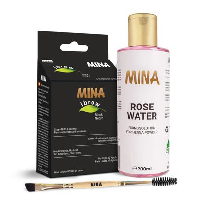 Picture of Mina ibrow Hair Color Black|Natural Spot coloring and Hair Tinting Powder with Rose water and Duo Angled Brush, Water and Smudge Proof | No Ammonia, No Lead with 100% Gray Converge Upto 30 Application