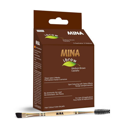 Picture of Mina ibrow Hair Color Medium Brown|Natural Spot coloring and Hair Tinting Powder with Duo Angled Brush, Water and Smudge Proof | No Ammonia, No Lead with 100% Gray Converge Upto 30 Application