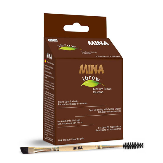 Picture of Mina ibrow Hair Color Medium Brown|Natural Spot coloring and Hair Tinting Powder with Duo Angled Brush, Water and Smudge Proof | No Ammonia, No Lead with 100% Gray Converge Upto 30 Application