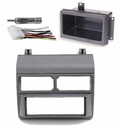 Picture of Grey Gray Complete Single Din Dash Kit + Pocket Kit + Wire Harness + Antenna Adapter Compatible with Chevrolet & GMC 1988-1996 Select Models