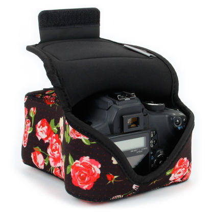 Picture of USA Gear DSLR Camera Sleeve (Floral) with Neoprene Protection, Holster Belt Loop and Accessory Storage - Compatible with Canon EOS Rebel T7, T8, SL3, R7, Nikon D3400, Pentax K-70 and Many More