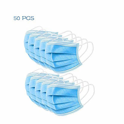 Picture of LIHIRONER Disposable 3-Ply Face Earloop Sanitary Masks for Offices-Pack of 50and Outdoor, Blue