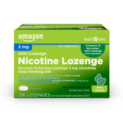 Picture of Amazon Basic Care Nicotine Polacrilex Mini Lozenge, 2 mg (Nicotine), Stop Smoking Aid, Mint Flavor, 216 Count