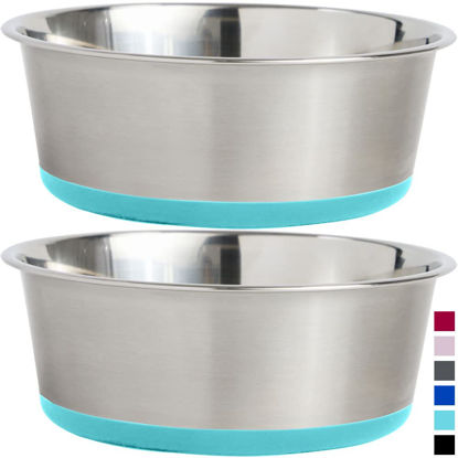 Picture of Gorilla Grip Stainless Steel Metal Dog Bowl Set of 2, Rubber Base, Heavy Duty, Rust Resistant, Food Grade BPA Free, Less Sliding, Quiet Pet Bowls for Cats and Dogs, Dry and Wet Foods 2 Cups, Turquoise