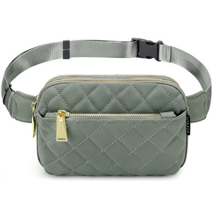 Picture of ZORFIN Fanny Packs for Women Men, Crossbody Fanny Pack, Quilted Belt Bag with Adjustable Strap, Fashion Waist Pack for Workout/Running/Hiking(Quilted Light Gray）