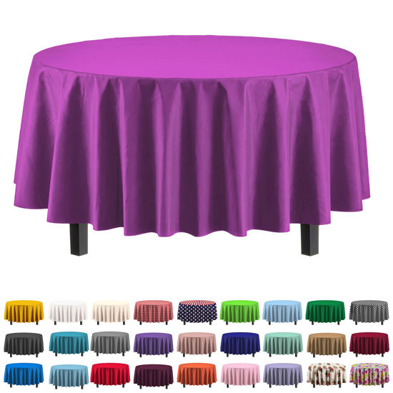 Picture of Exquisite 12-Pack Premium Plastic Tablecloth 84in. Round Table Cover - Magenta