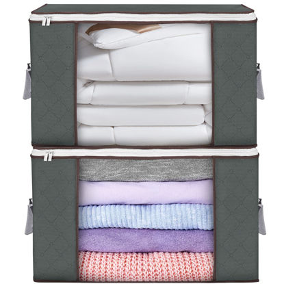 Picture of Large Storage Bags, 2 Pack Clothes Storage Bins Foldable Closet Organizers Storage Containers with Durable Handles Thick Fabric for Blanket Comforter Clothing Bedding 90L